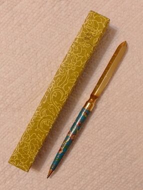 New in box Vintage Cloisonne ball point pen letter opener Collectible